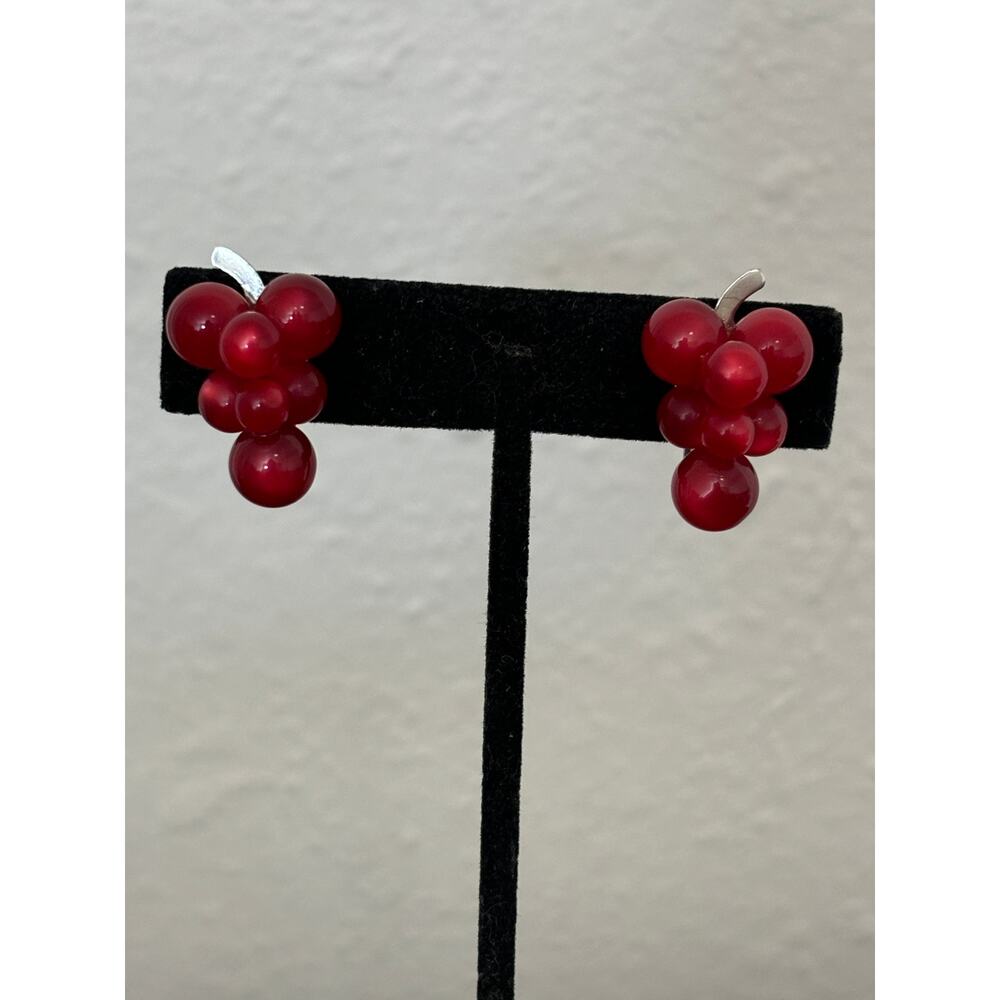 Vintage Cherry Red Moonglow Earrings Screw On Backs